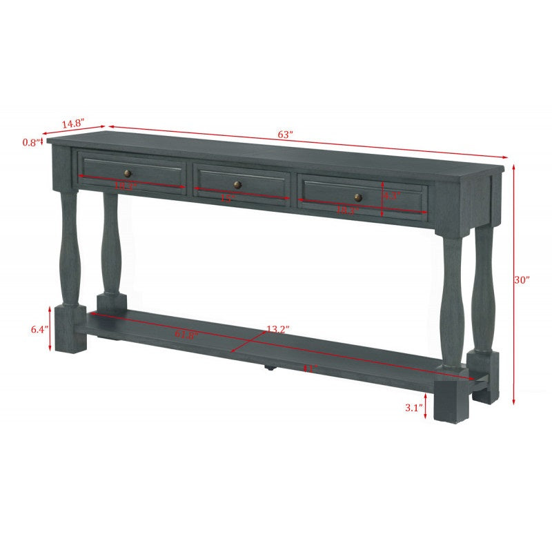 63" Long Console Table with Drawers and Shelf