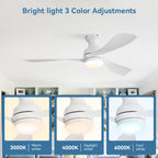 52" Low Profile Ceiling Fan with Lights, Quiet Reversible DC Motor