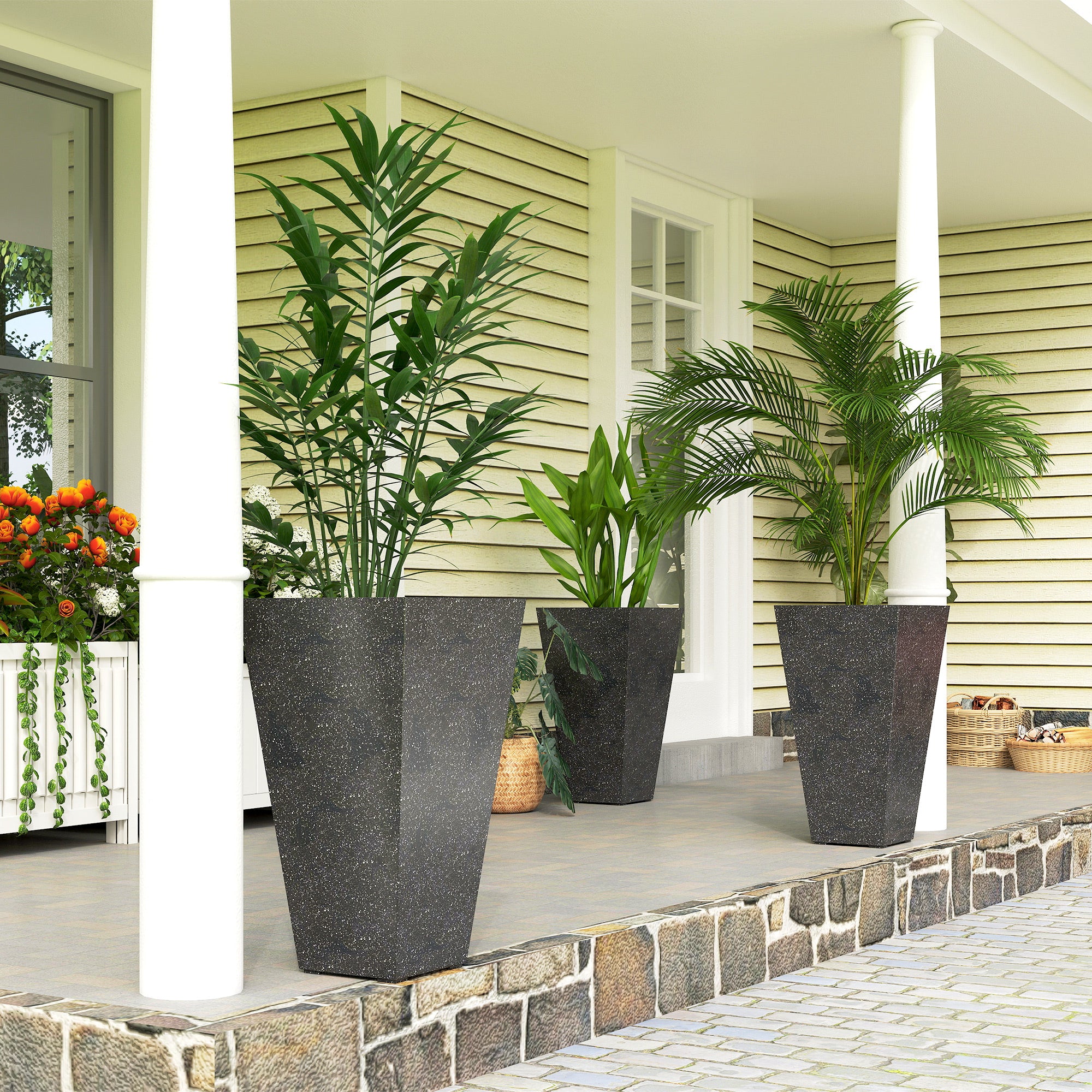 Outsunny 28" Tall Planters - Set of 3 Plastic Flower Pots