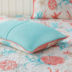 6 Piece Cotton Sateen Quilt Set with Throw Pillows Coral King/Cal King