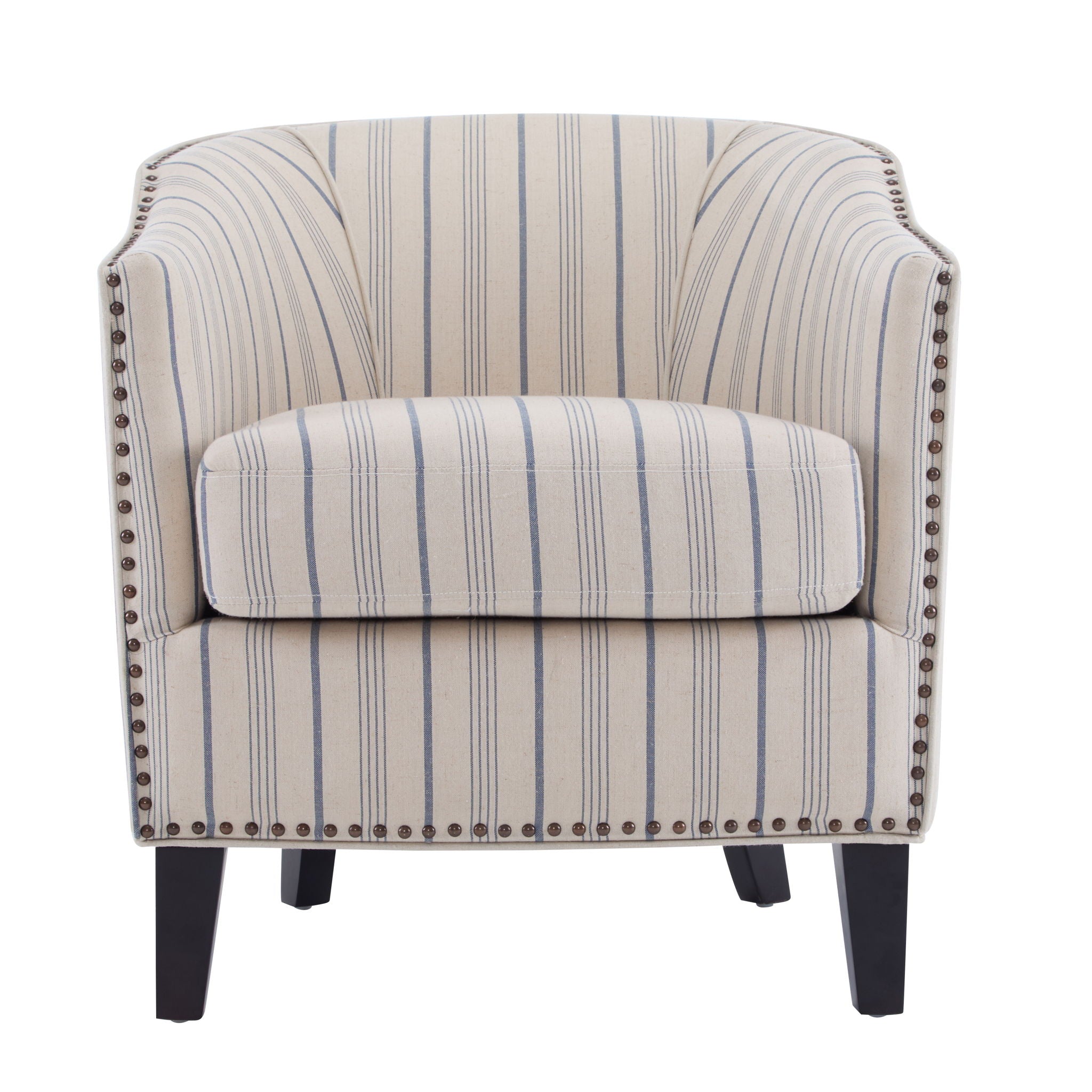 Transitional Upholstered Stripe Barrel Chair with Birch Wood Legs