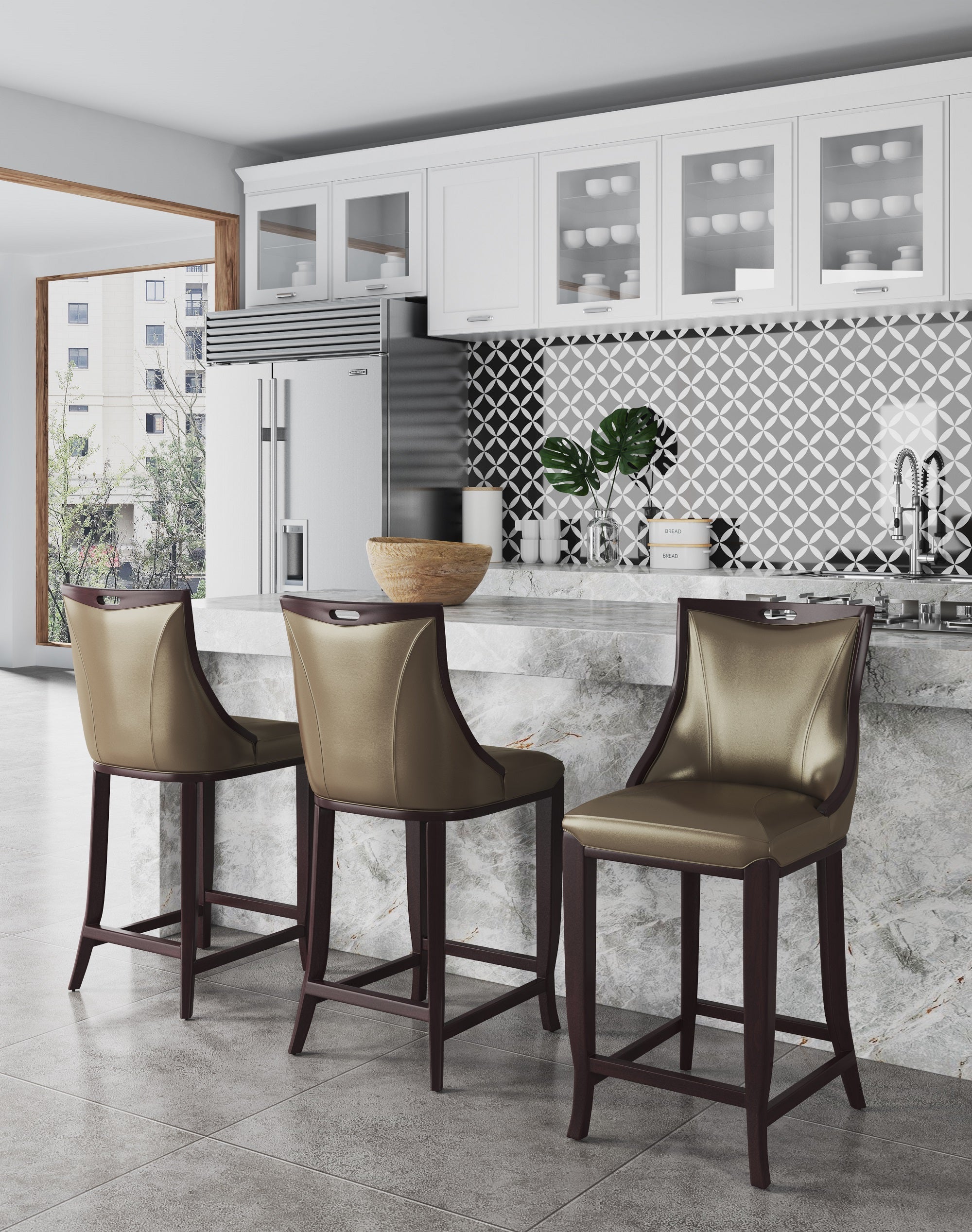 Emperor Wood Upholstered Barstool in Bronze