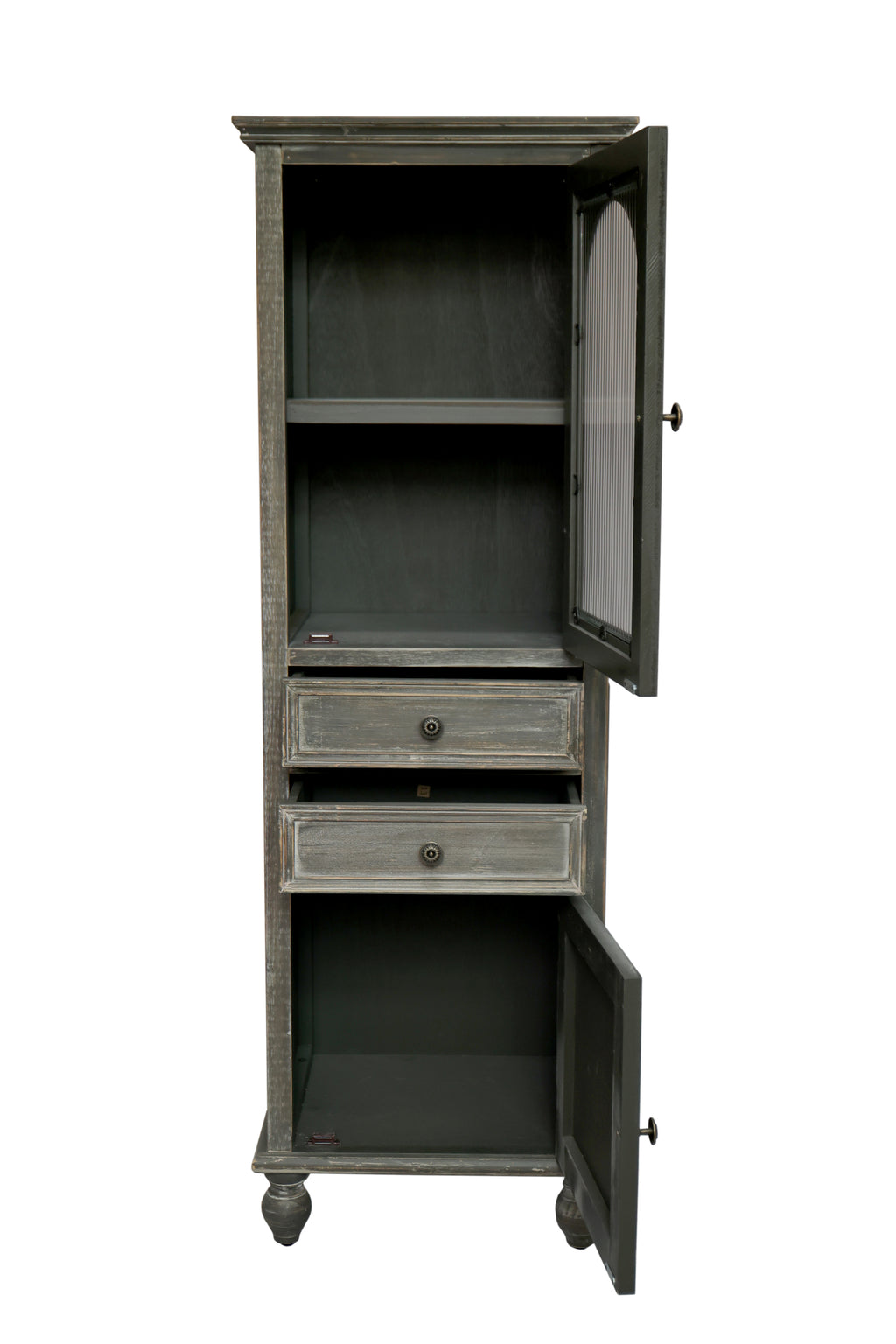 Farmhouse Tall Narrow Storage Cabinet, 59-Inch, Rustic Wood, Black and Gray