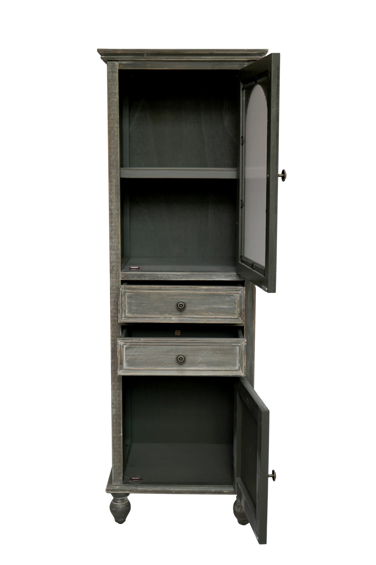 Farmhouse Tall Narrow Storage Cabinet, 59-Inch, Rustic Wood, Black and Gray