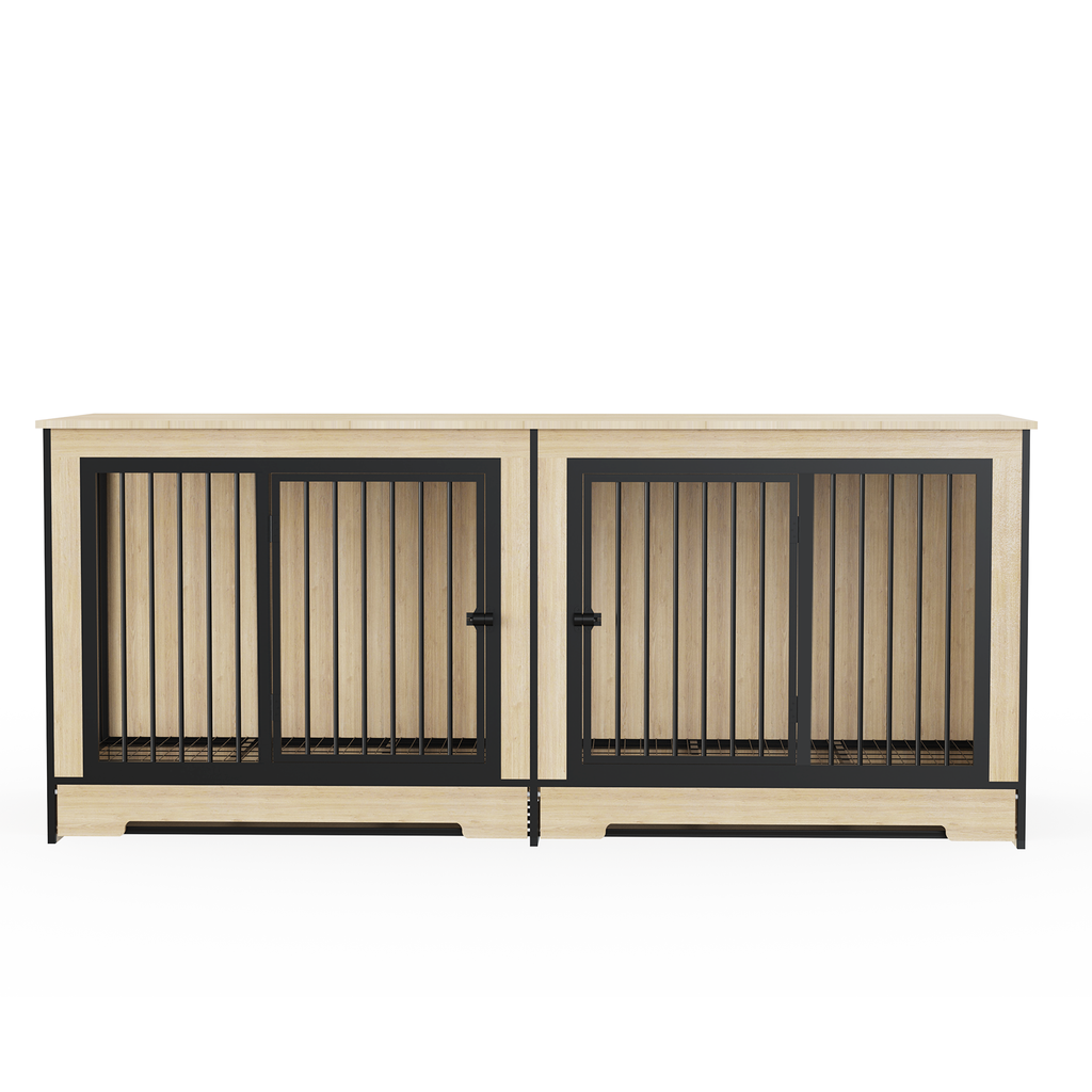 Wooden Dog Crate Furniture with Two Combined Rooms for Medium to Large Dogs