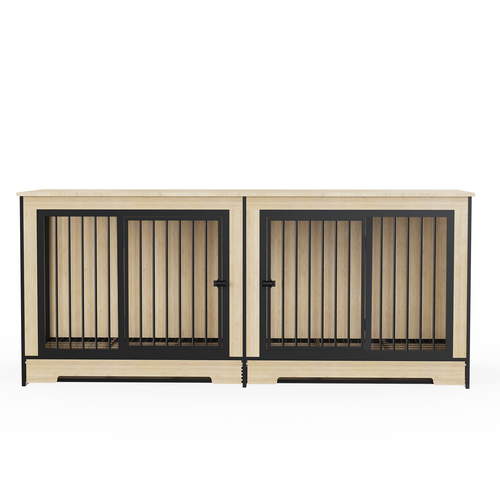 Wooden Dog Crate Furniture with Two Combined Rooms for Medium to Large Dogs