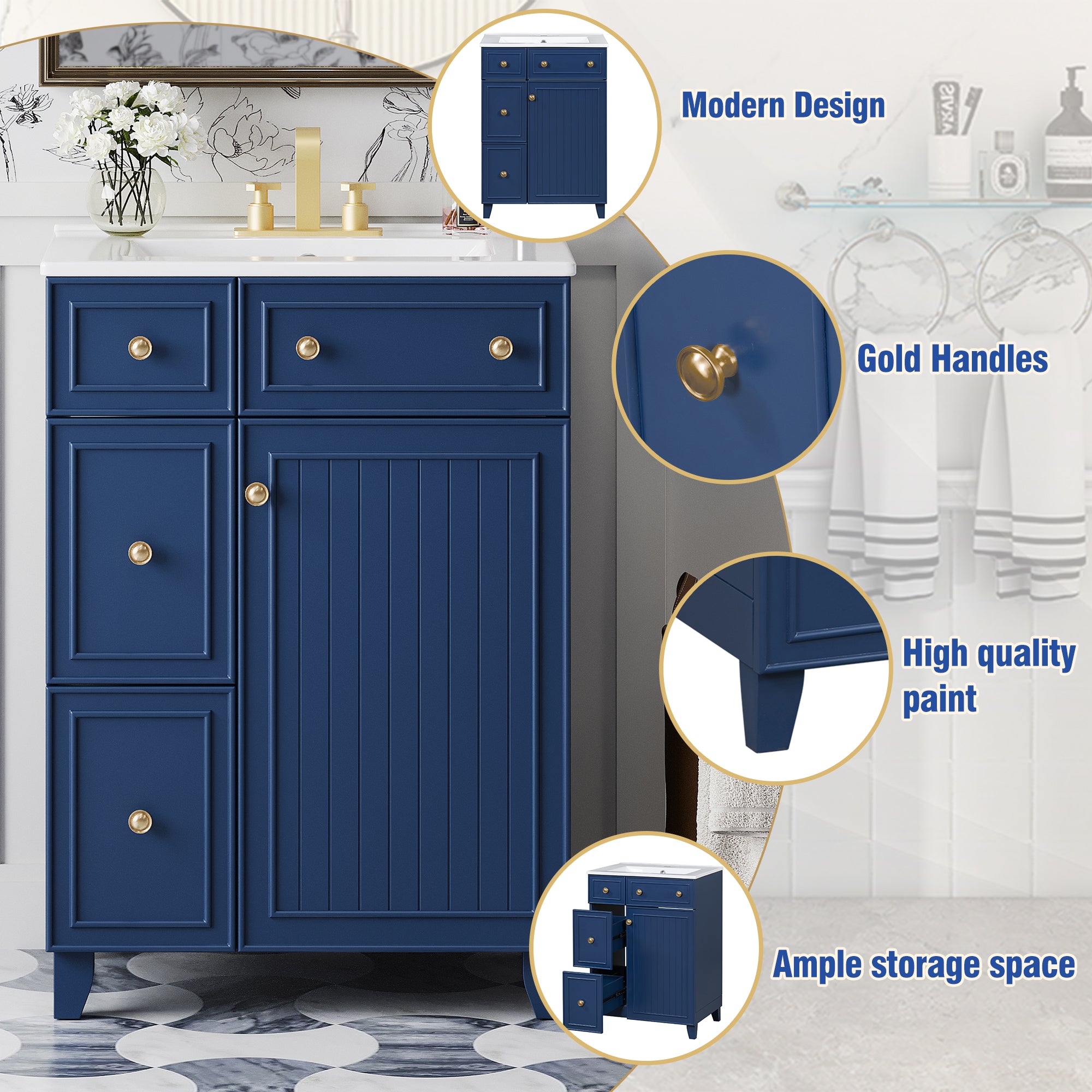 24-Inch Bathroom Vanity Cabinet with Ceramic Sink