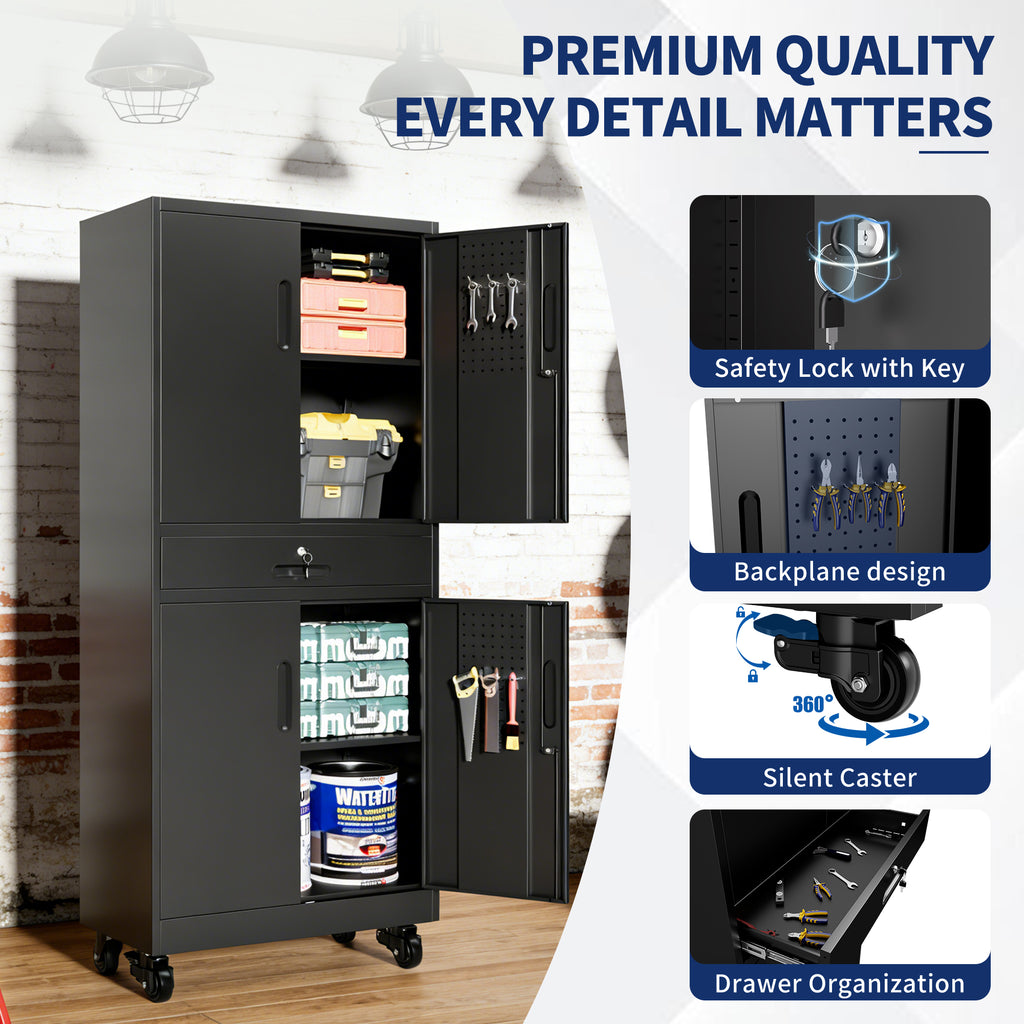 Metal Storage Cabinet with Drawer - Heavy Duty Garage Cabinet