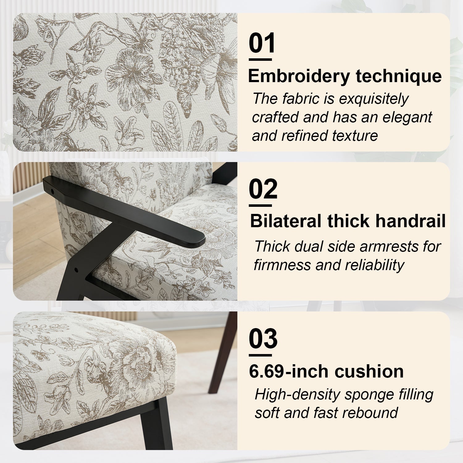 Mid-Century Modern Lounge Armchair - Seat Cushion (Beige + Grey)
