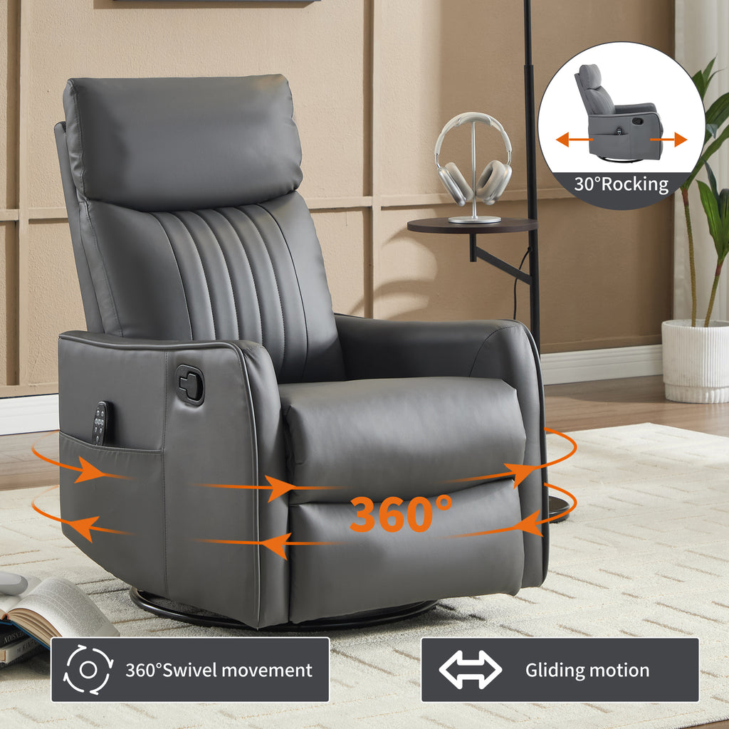 Grey Faux Leather Heat Massage Manual Recliner Chair