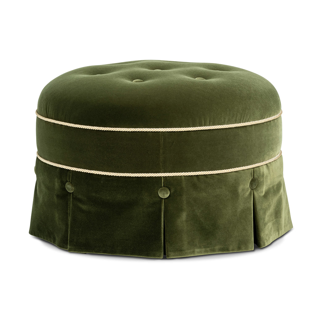 Maribel 24-Inch Round Upholstered Accent Ottoman, Olive