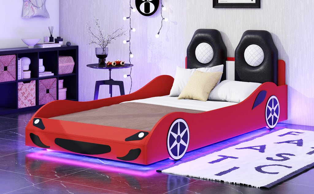 Wood Twin Size Race Car-Shaped Platform Bed