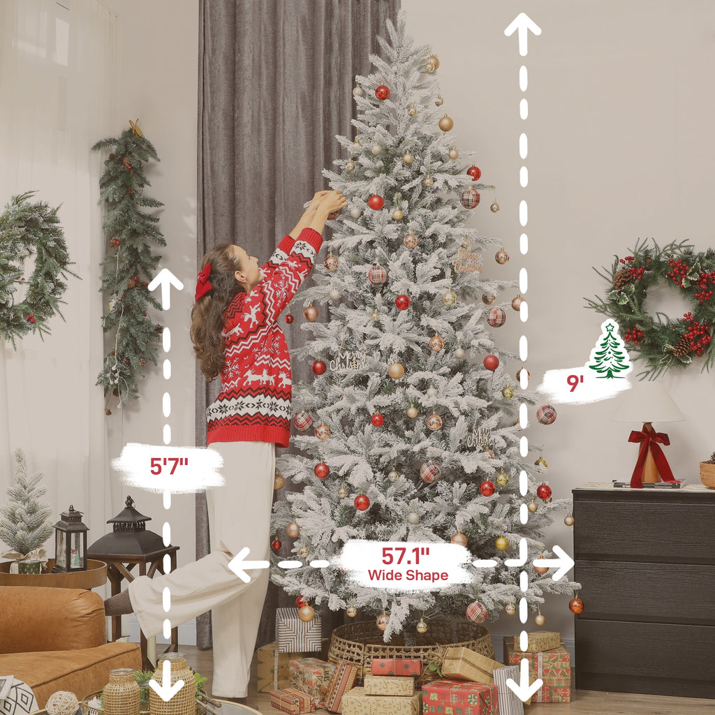 HOMCOM 9 Ft Artificial Frosted Christmas Tree