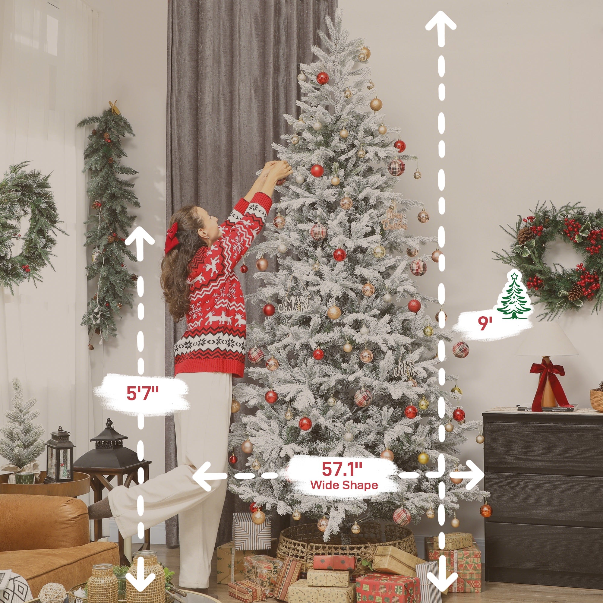 HOMCOM 9 Ft Artificial Frosted Christmas Tree