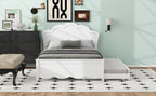 Full Size Wood Platform Bed with Headboard and Twin Size Trundle