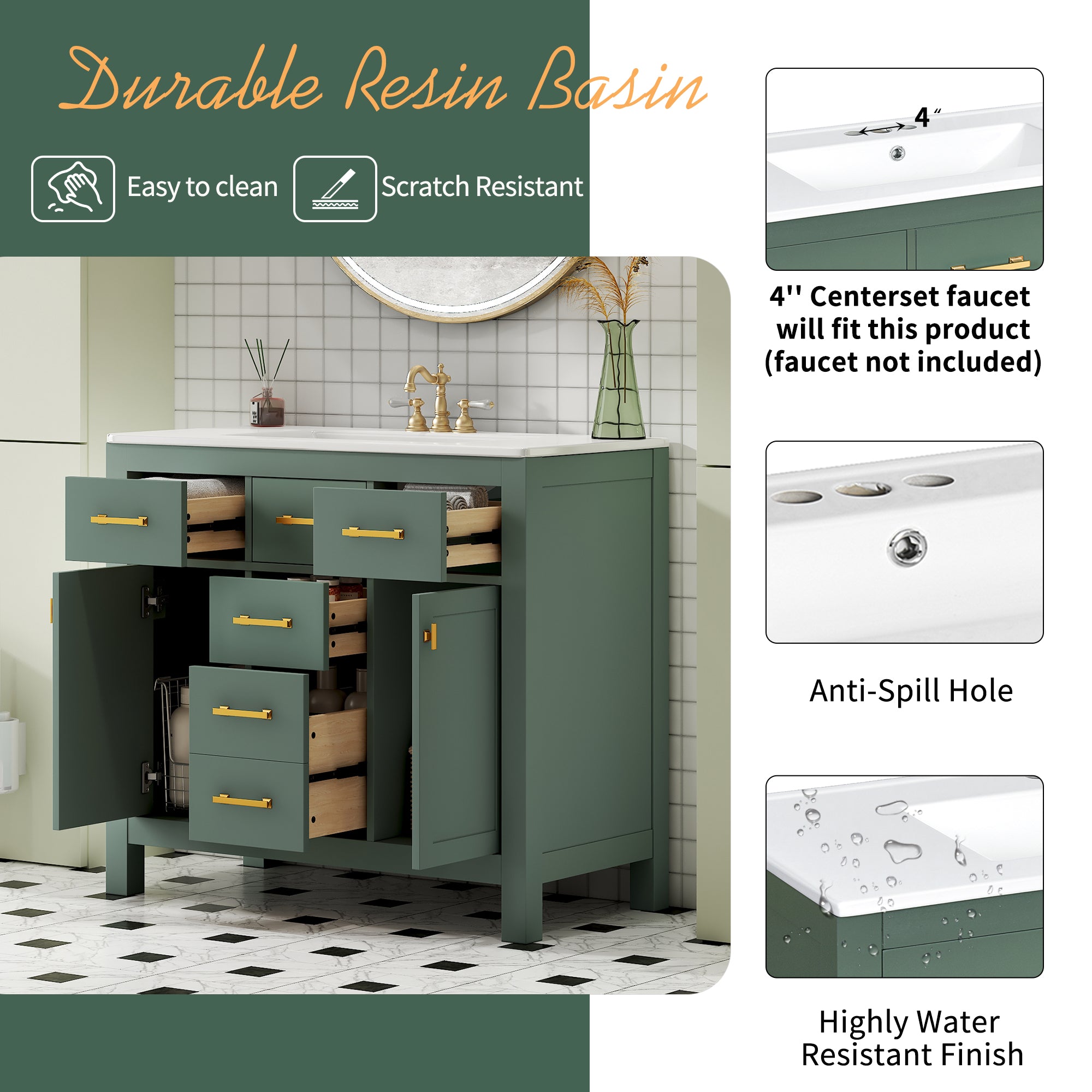 36'' Bathroom Vanity with Ceramic Sink Combo Set