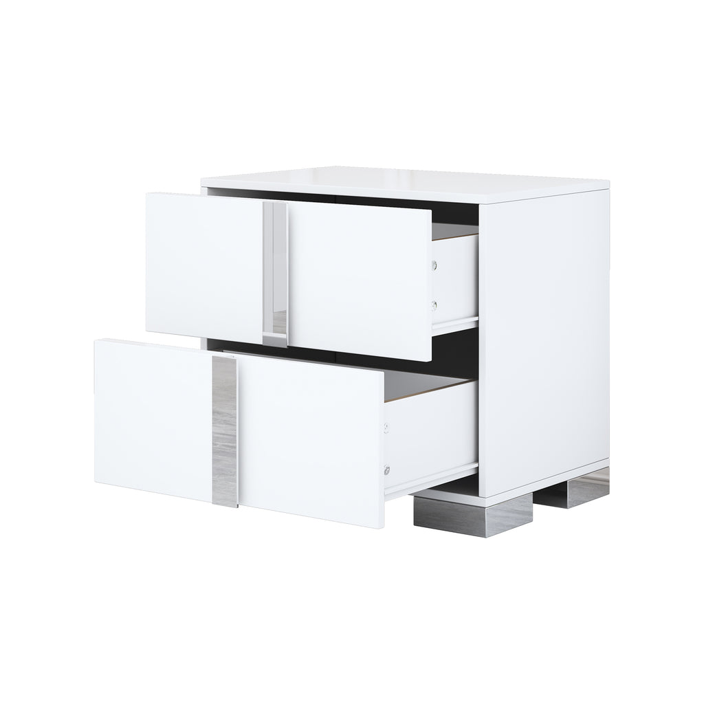 Elegant Nightstand with Metal Foot, Mirrored Bedside Table
