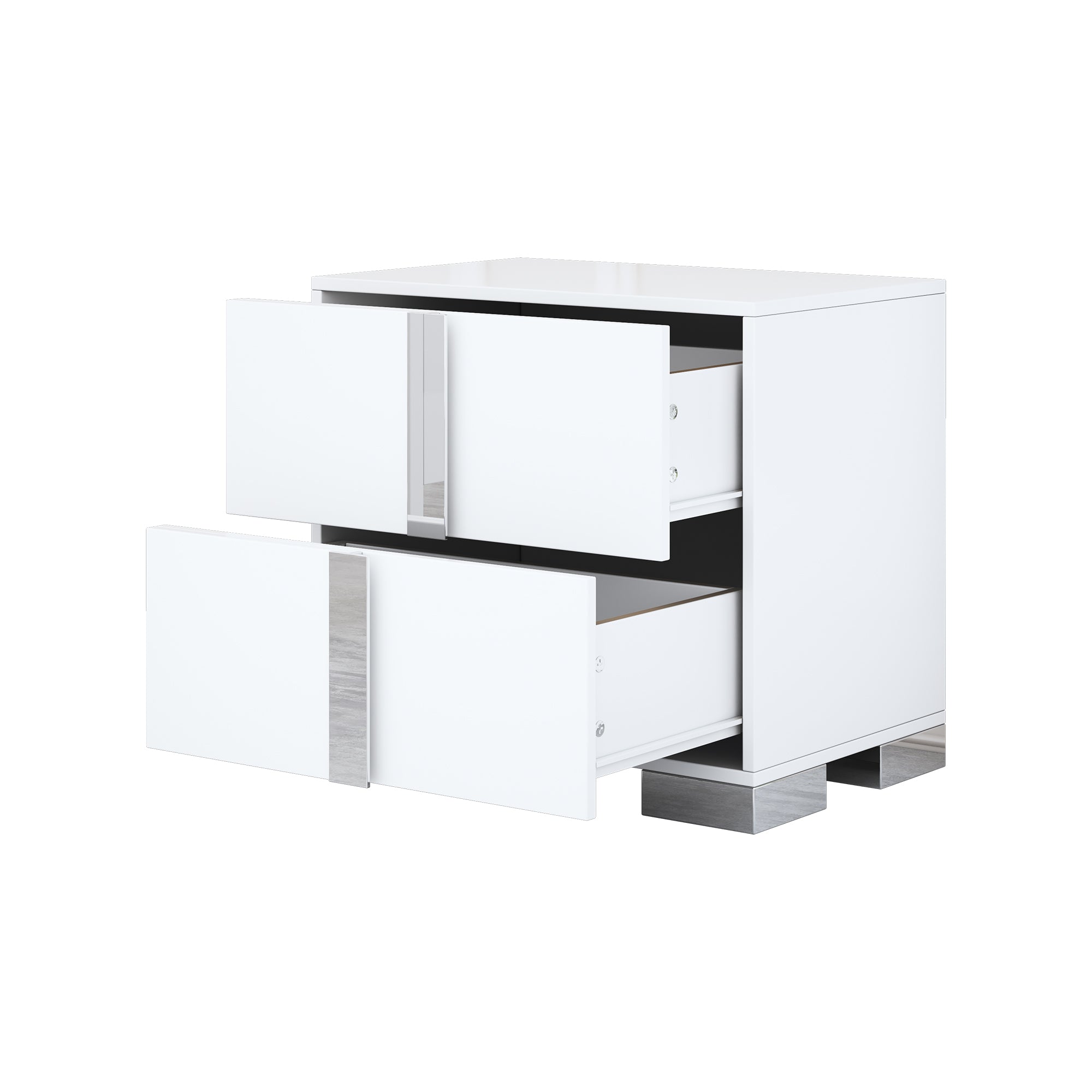 Elegant Nightstand with Metal Foot, Mirrored Bedside Table