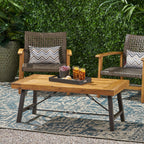 Outdoor Acacia Wood Coffee Table, Teak Finish / Rustic Metal