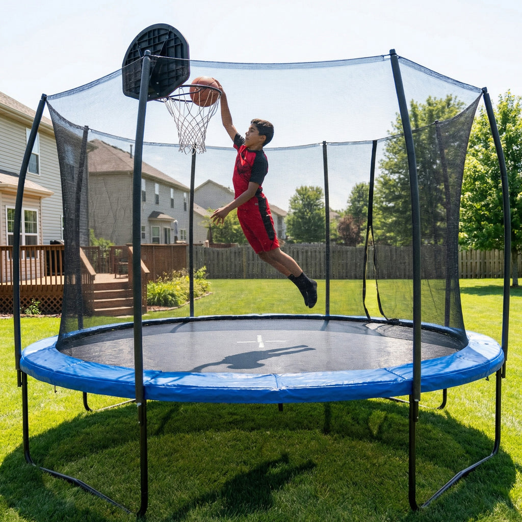 14 Ft Pumpkin Trampoline, Outdoor Trampoline with Basketball Hoop