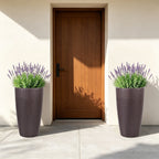 Set of 2 Faux Rattan Tall Planters