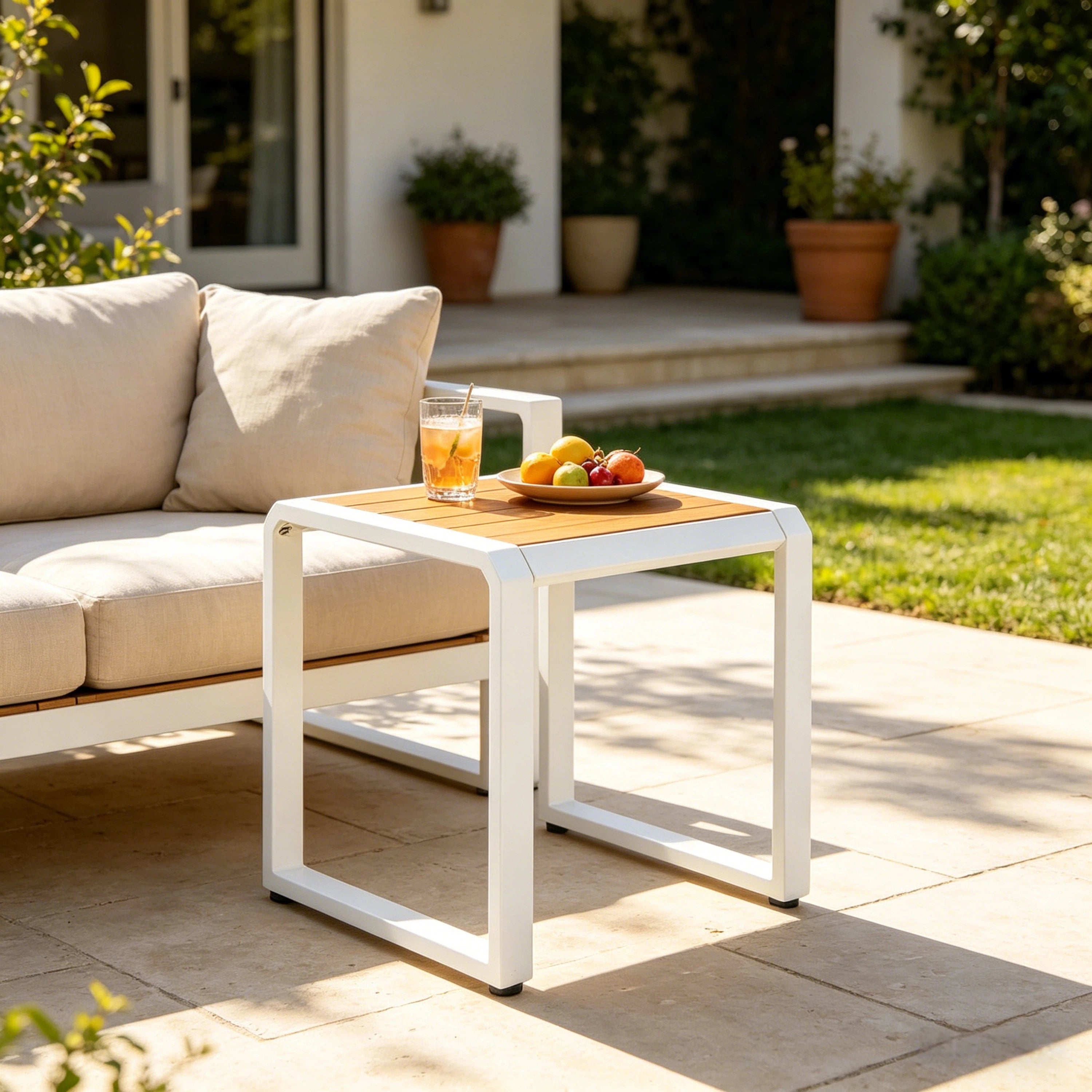 Outdoor Side Table with Teak Wood Top
