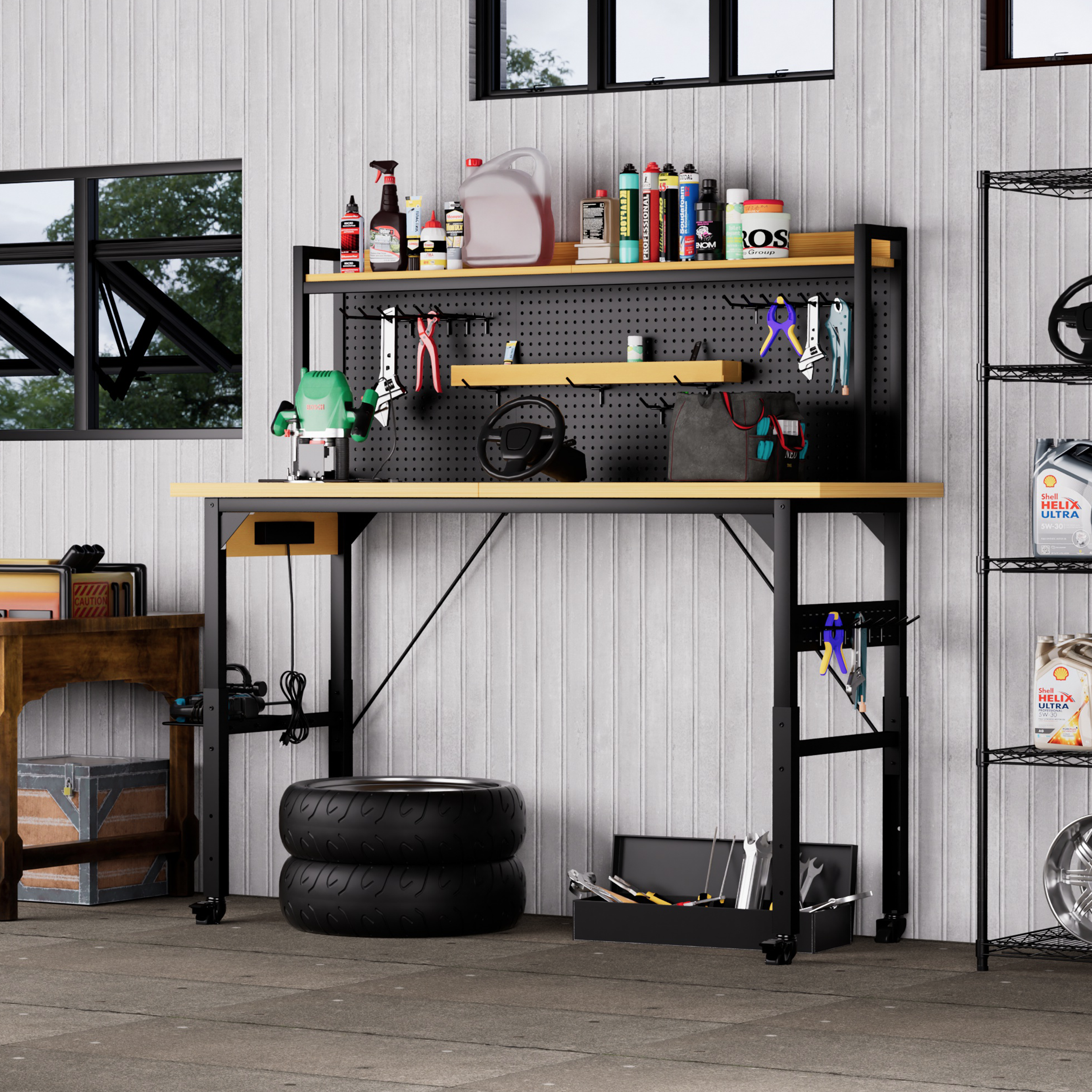 71'' Adjustable Workbench with Pegboard