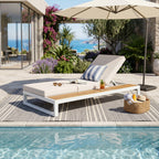 White Iron & Teak Finish Chaise Lounge Set