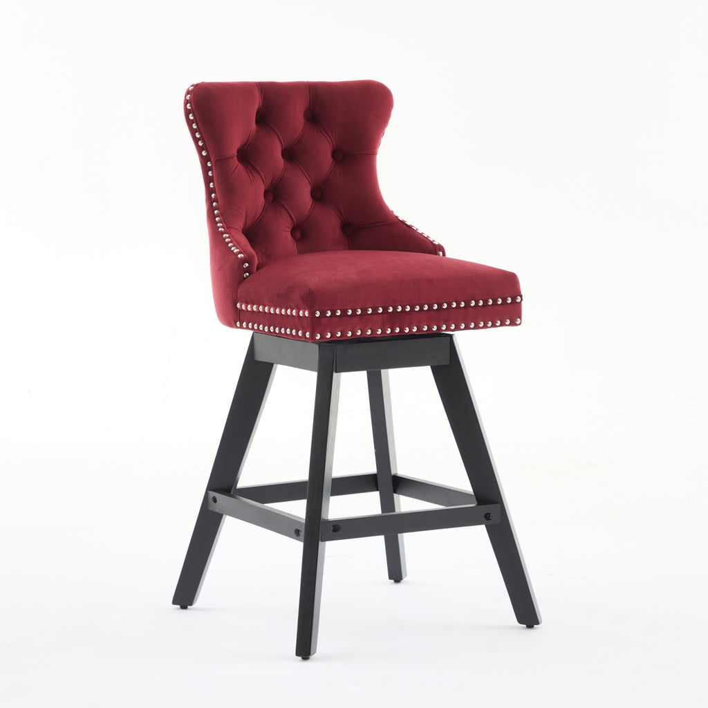 Swivel Velvet Barstools with Button Tufted Decoration