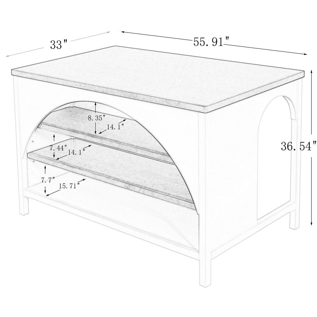 56" Farmhouse Kitchen Island with Open Storage