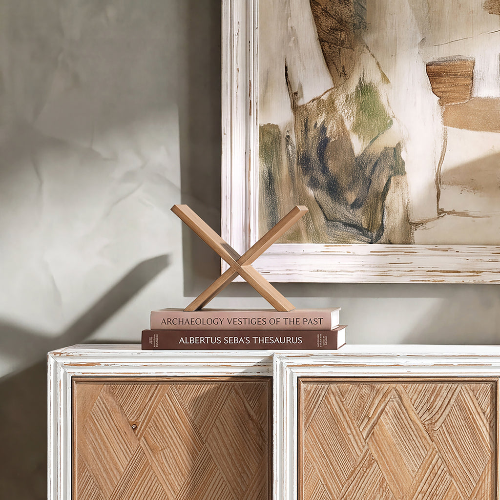 Otto 9-Inch Tall X-Shaped Wood Display Shelf, Medium Brown