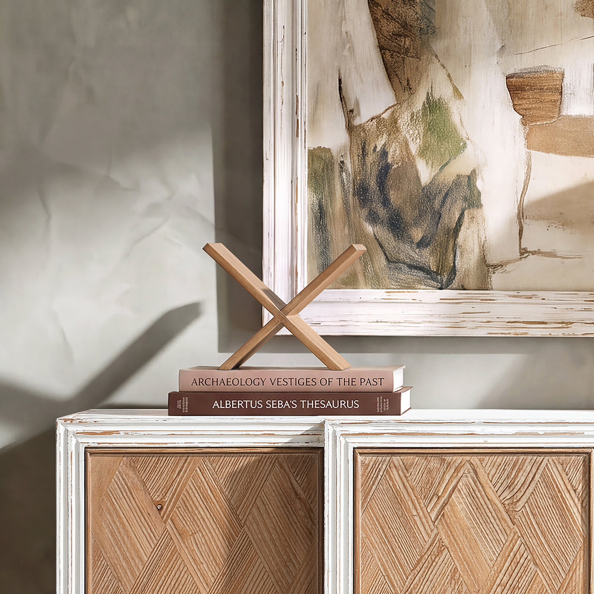 Otto 9-Inch Tall X-Shaped Wood Display Shelf, Medium Brown