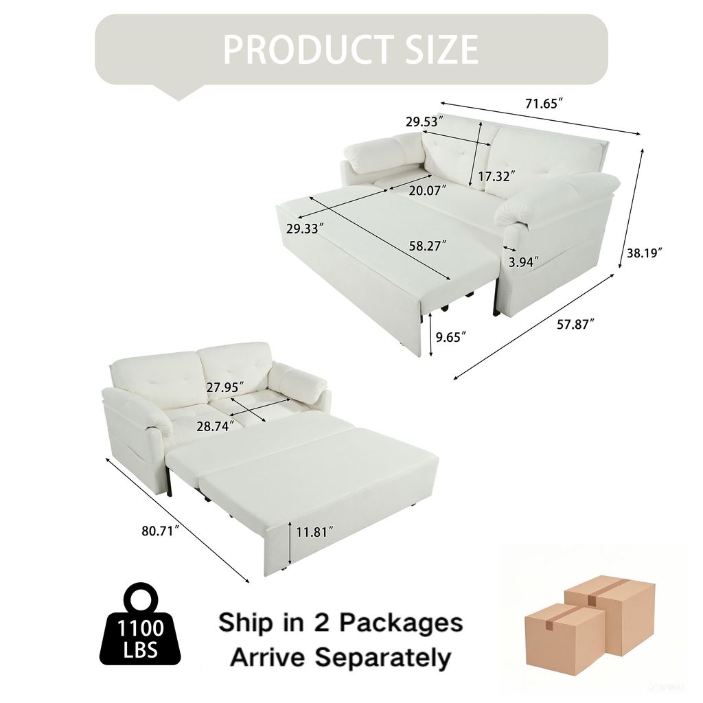 Convertible Pull-Out Queen Sleeper Sofa