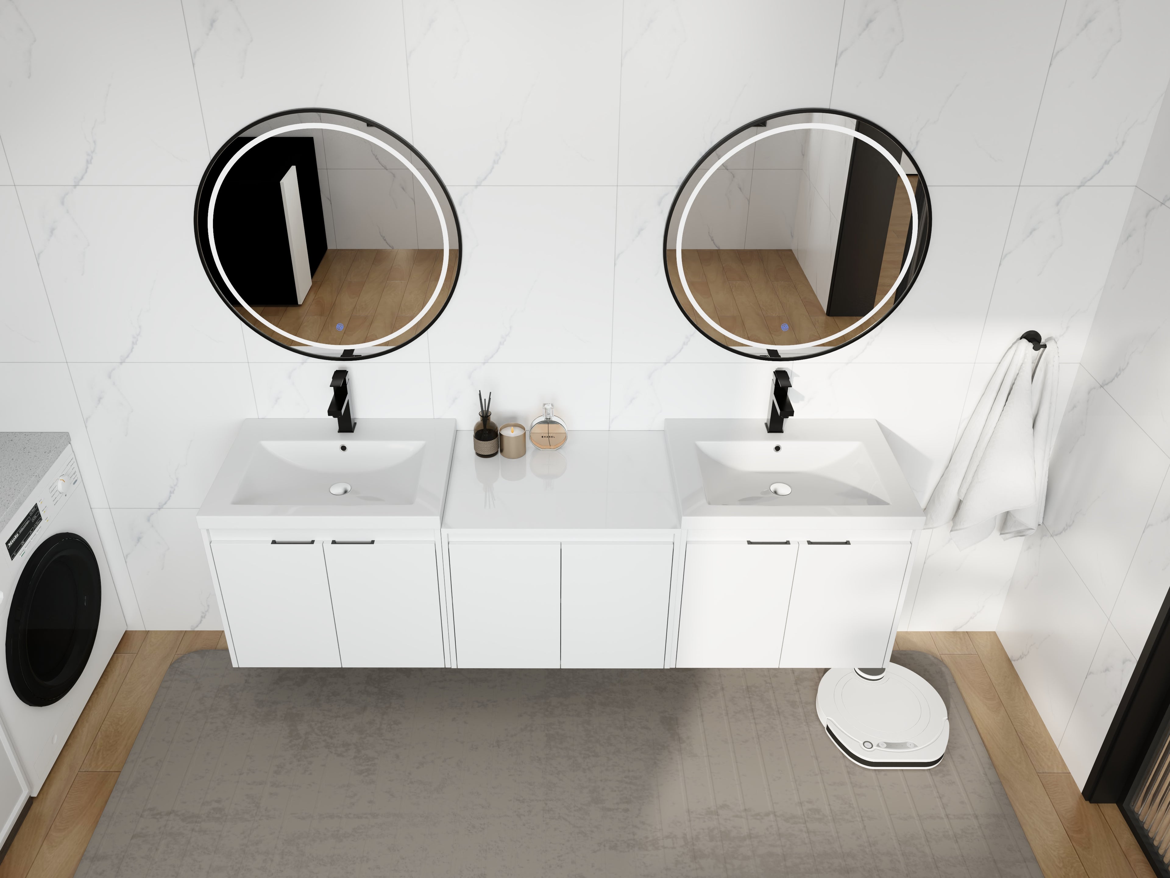 Stylish 72" Bathroom Vanity With Resin Sink