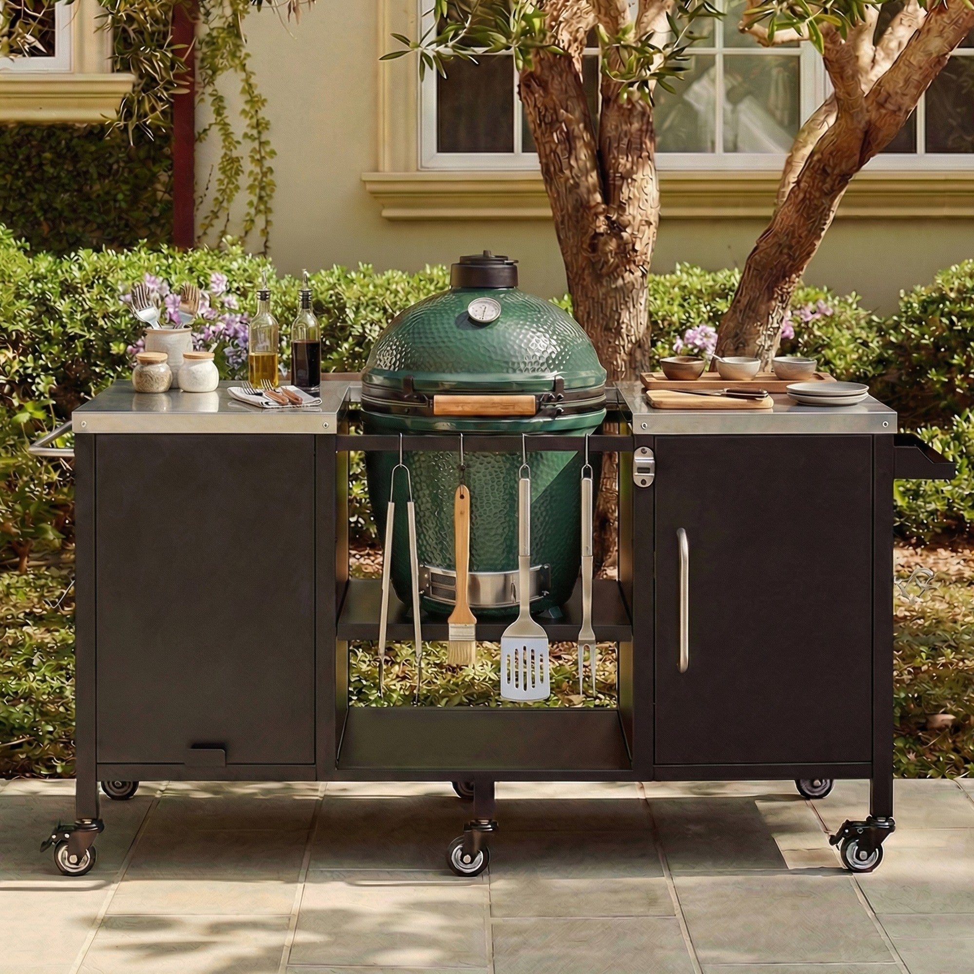 K&K 72.4' Large Grill Table for Big Green Egg