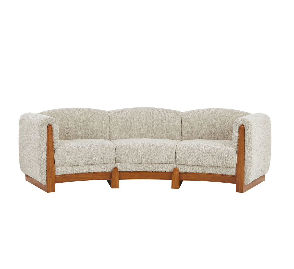 Elegant Curved Boucle Sofa with Solid Wood Frame