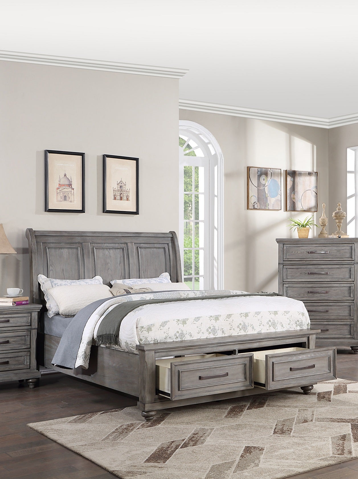 California King Size Bed with Underbed Drawer & Nightstands