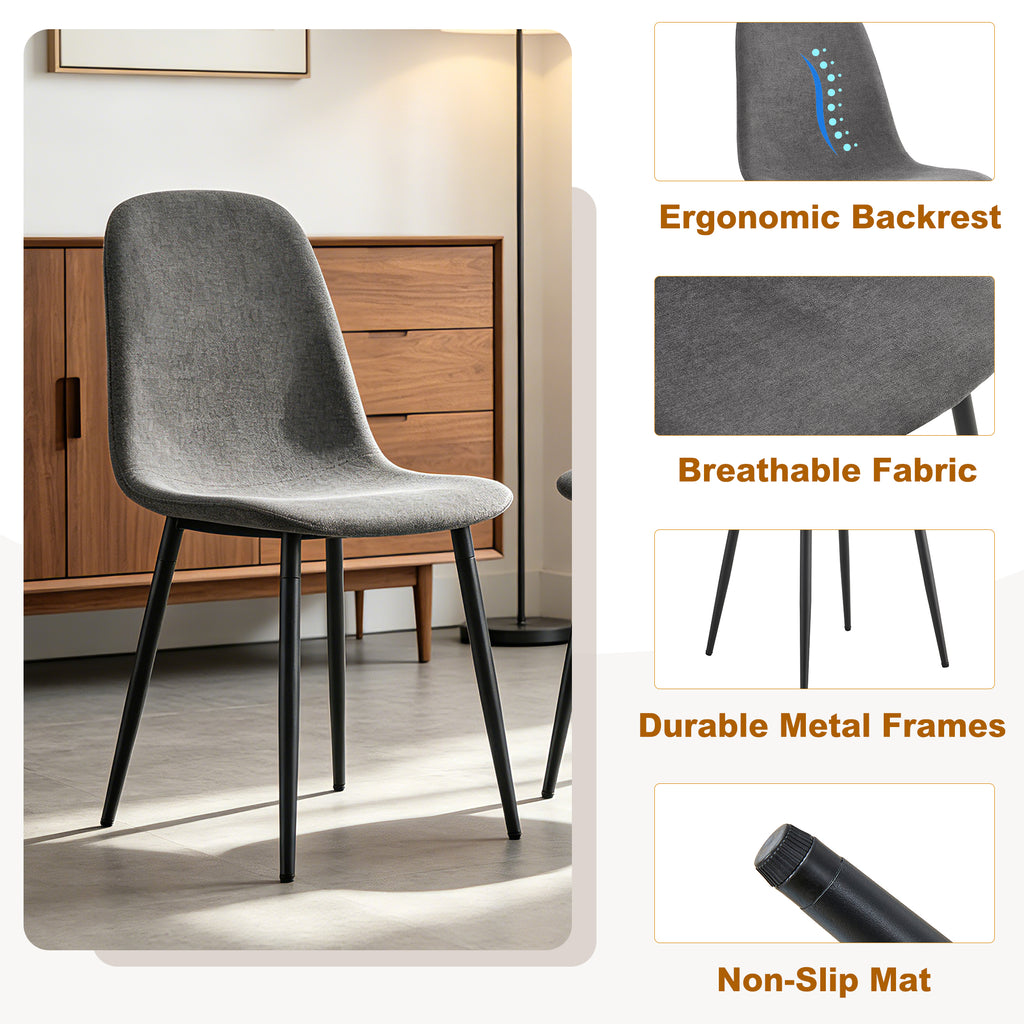 Comfortable Linen-Cotton Dining Chair Set - Six Pieces in Dark Gray