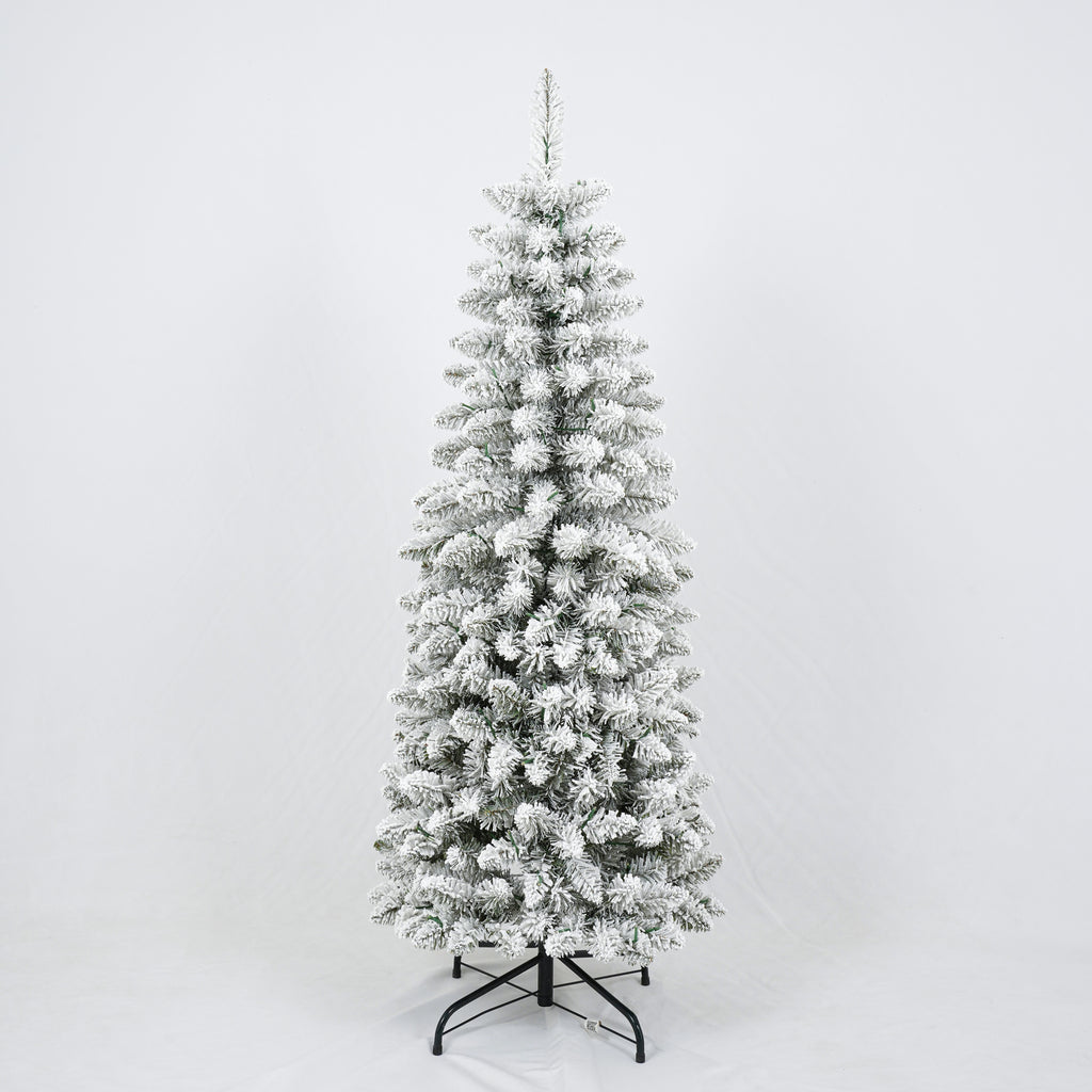 3-Piece Flocked Christmas Tree Set with Warm LED Lights, 4ft 5ft 6ft, Green