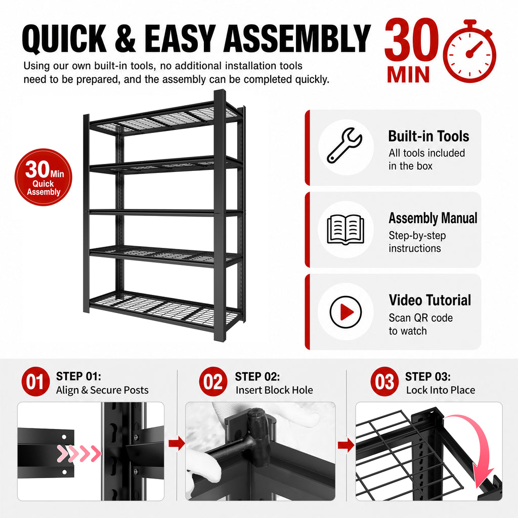 78"H 5-Tier Adjustable Heavy Duty Shelving Metal Mesh Storage Rack