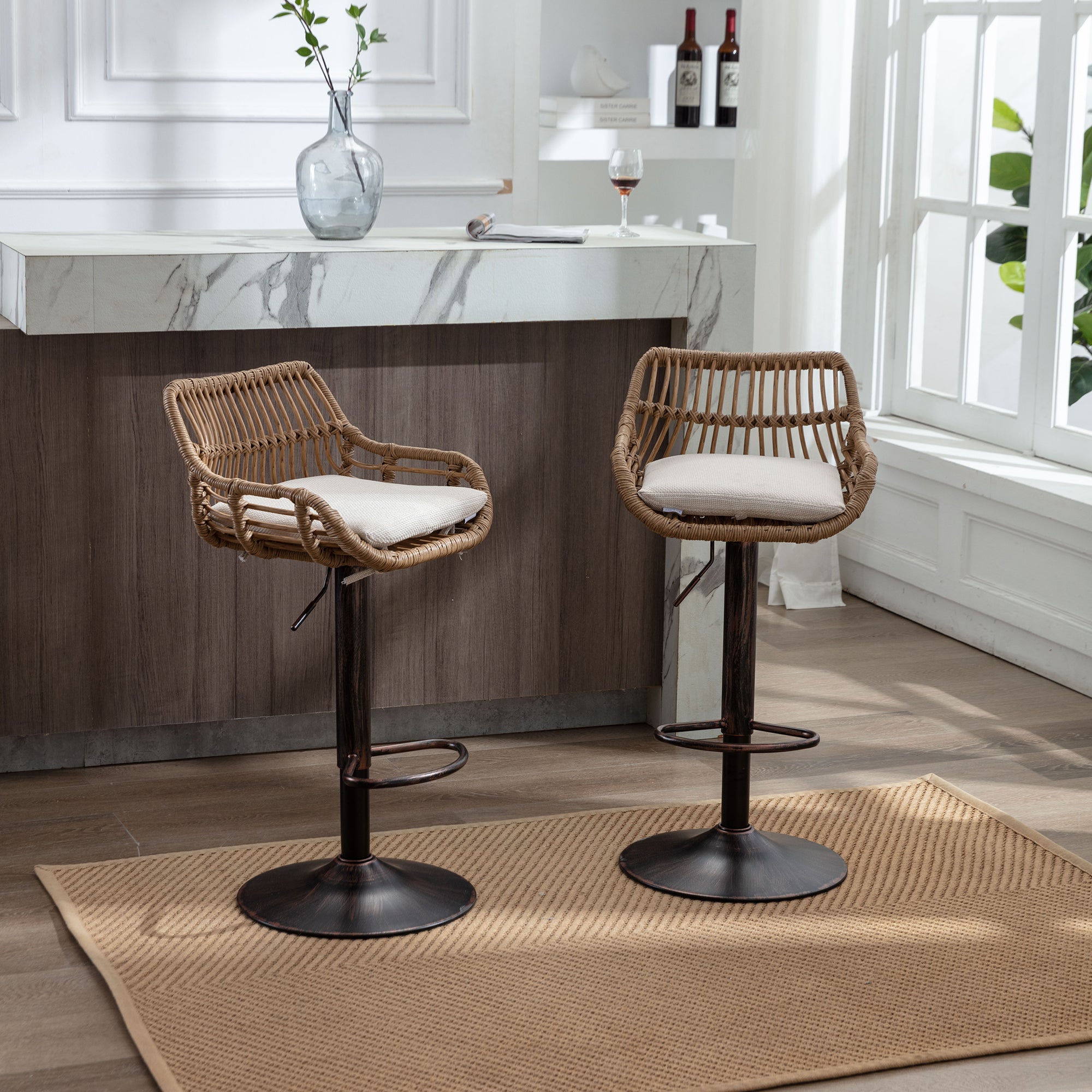 Modern Swivel Bar Stools Set of 2 Adjustable Counter Height Chairs