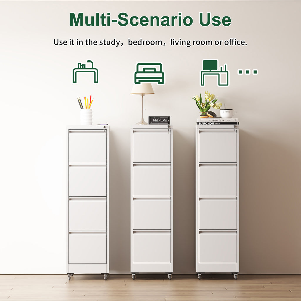 4 Drawer Metal Locking Vertical File Cabinet on Wheels