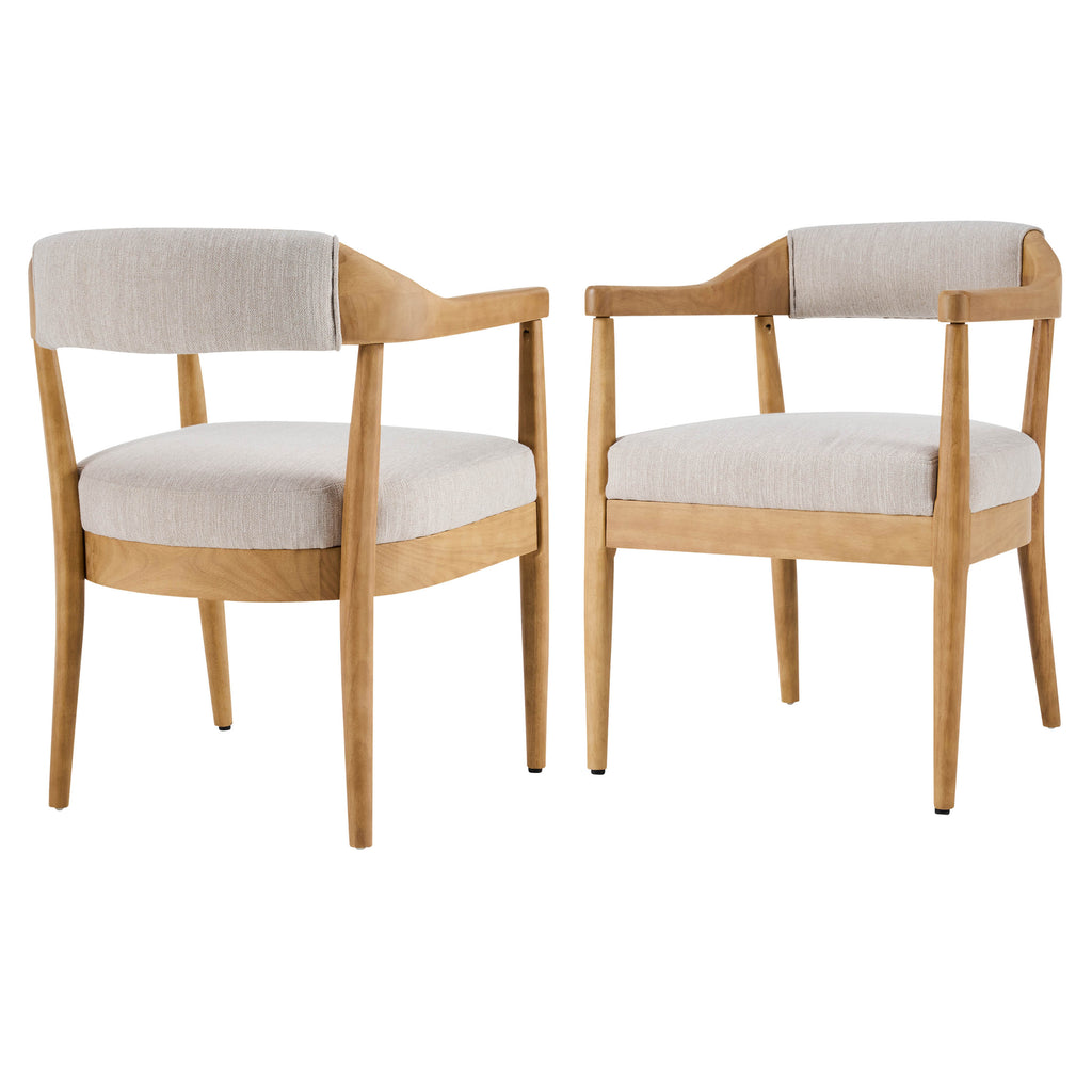 Wood Frame Upholstered Dining Chairs with Armrests - Set of 2