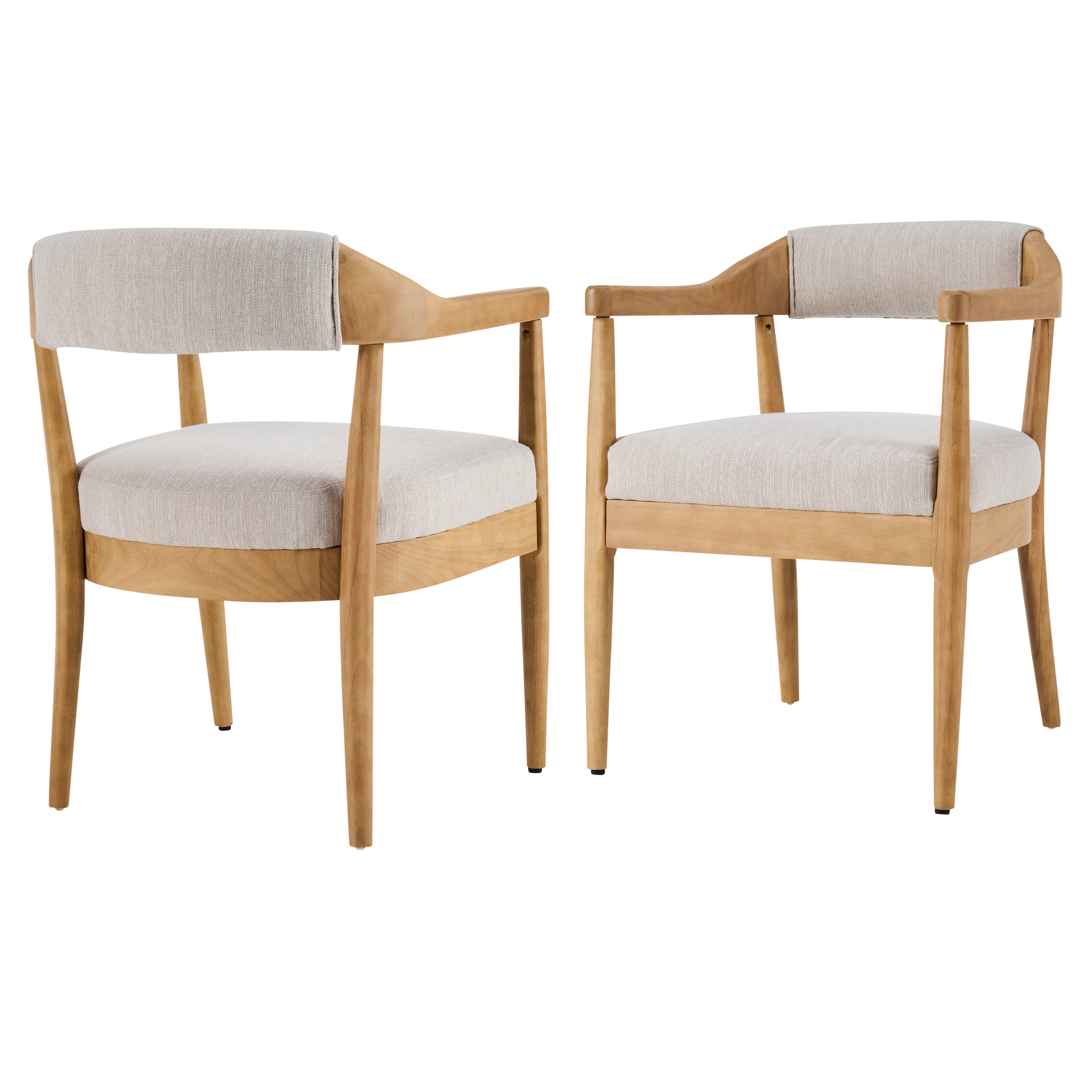 Wood Frame Upholstered Dining Chairs with Armrests - Set of 2