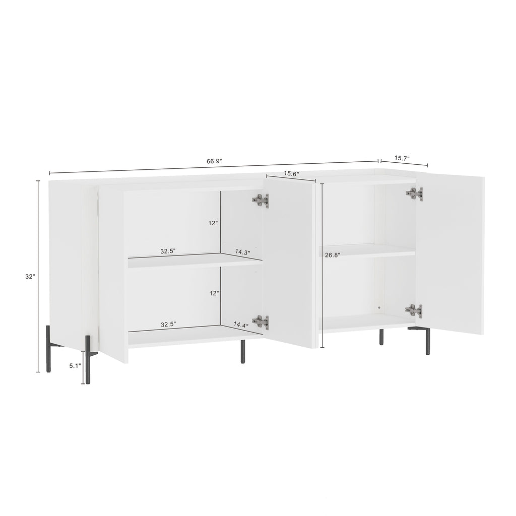Modern Abbey 66.9" Sideboard with Adjustable Shelves and Metal Legs
