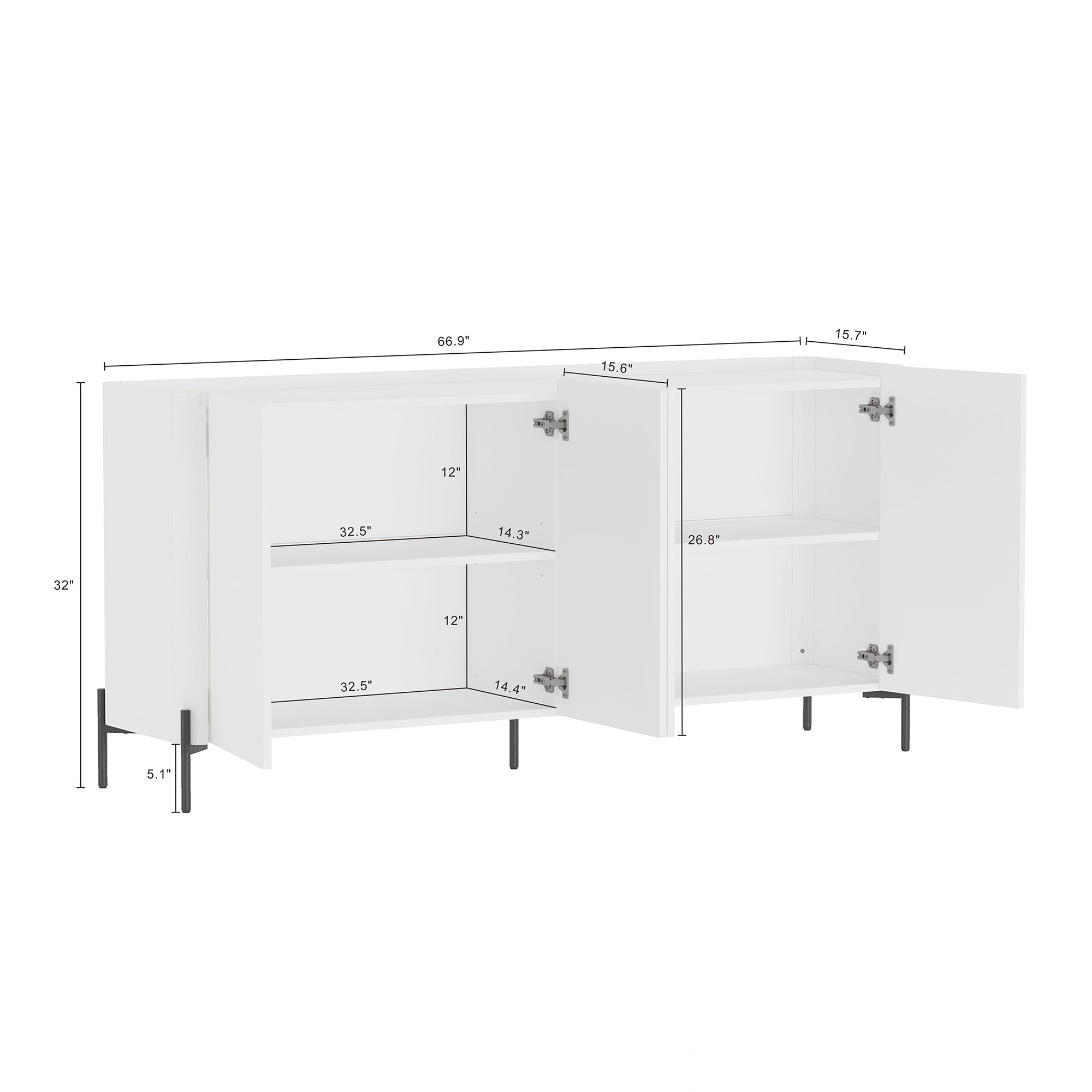 Modern Abbey 66.9" Sideboard with Adjustable Shelves and Metal Legs