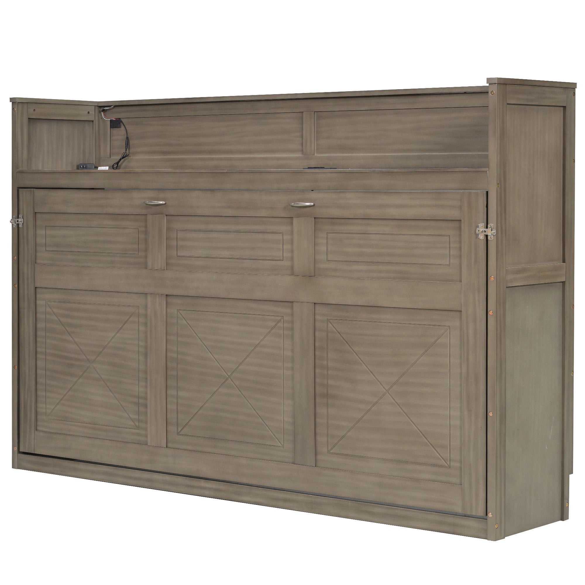 Twin XL Size Murphy Bed with Desk, LED Light and USB Charging Station