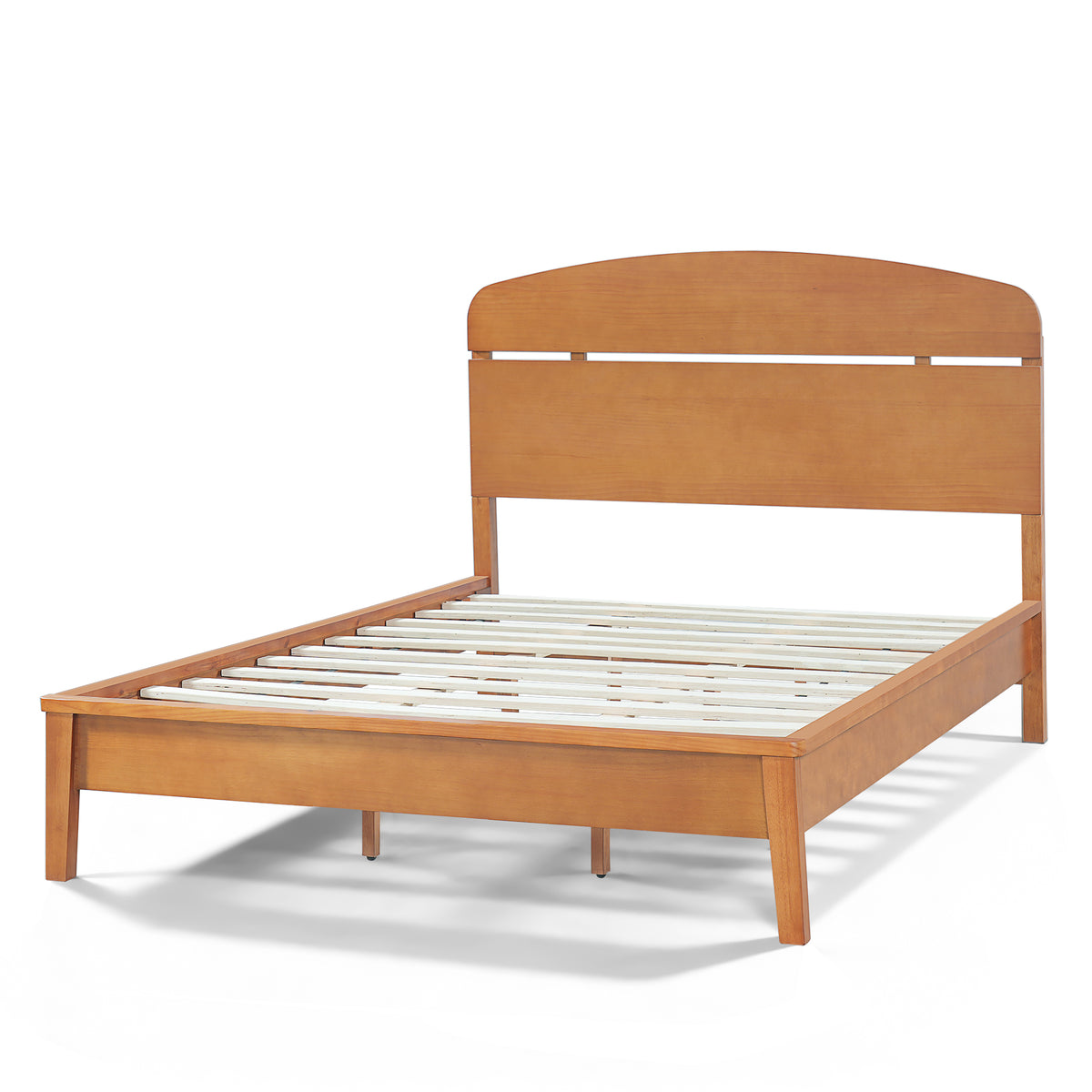 Queen Size Solid Wood Platform Bed with Curved Headboard
