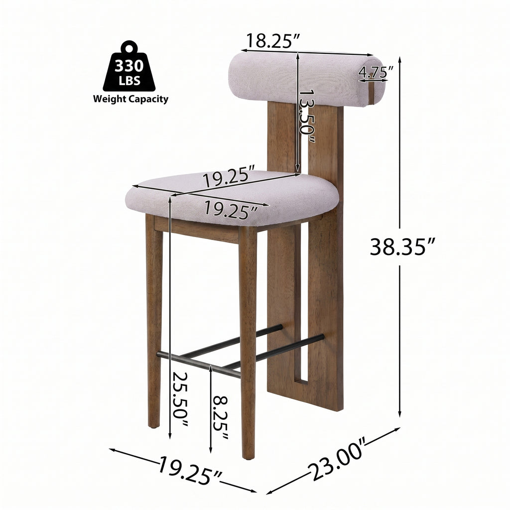 Renee Indoor Modern Split-Back Rubber Wood Counter Stool