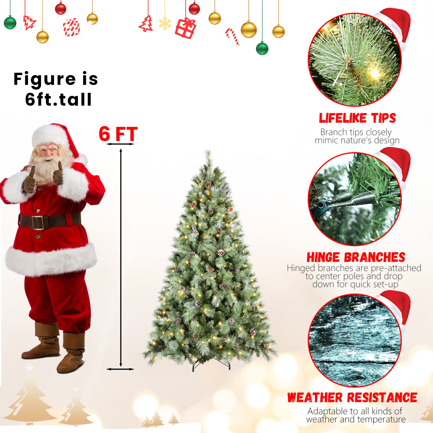 5FT Christmas Tree with 200 Warm Lights
